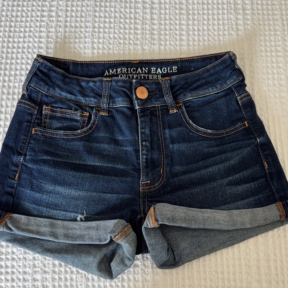 American Eagle Outfitters Dark Blue Rolled Cuff Denim Shorts